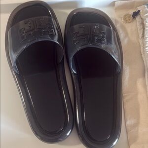 Black Slide Sandals with Logo